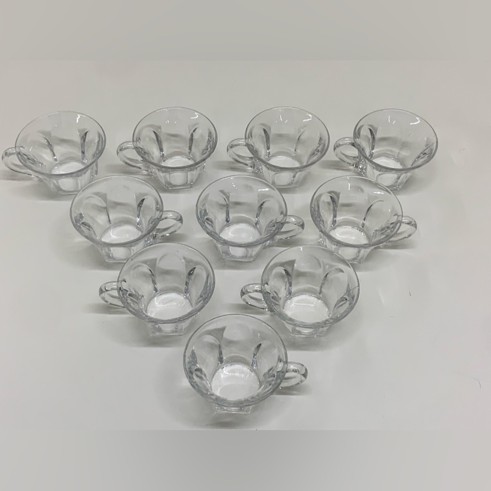 Lot of 10 Great Depression Era Vintage Hexagonal Flat Bottom Glass Punch Cups